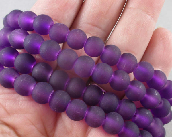 Purple Frosted Glass Beads Various Sizes