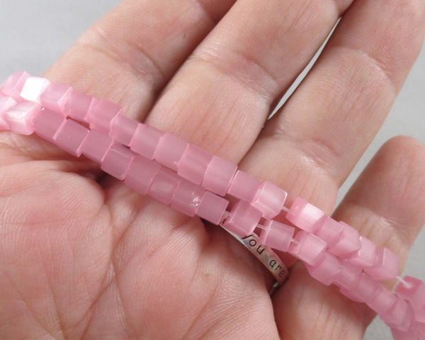 Pink Cat's Eye Square Beads 4mm 16" Strand (0488)