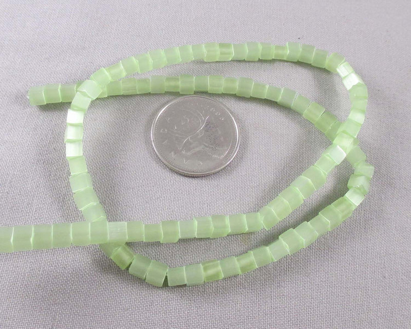 50% OFF!! Green Cat's Eye Square Beads 4mm 16" Strand (0486)