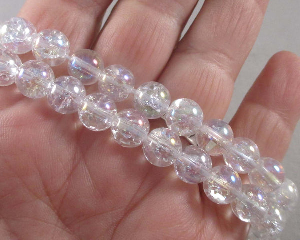 White Aura Crackle Quartz Beads Round Various Sizes
