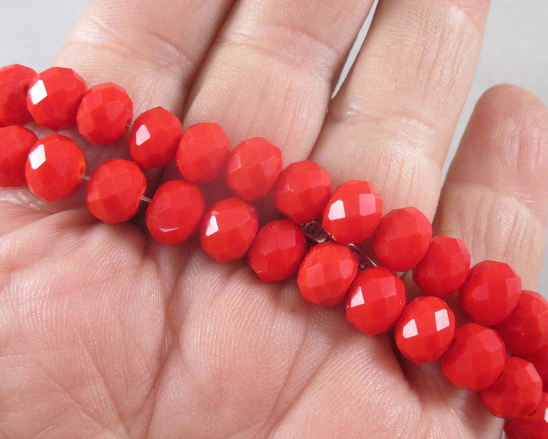 Red Faceted Rondelle Glass Beads 8x6mm (July) (1143)