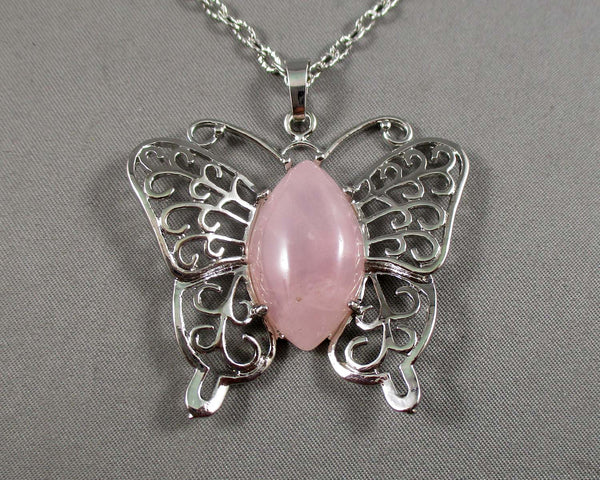 rose quartz butterfly pendant necklace