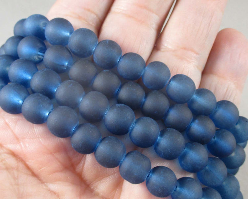 Marine Blue Frosted Glass Beads Various Sizes