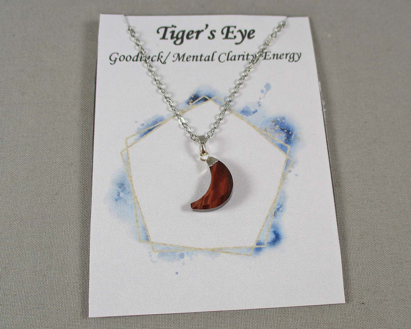 Red Tiger Eye Stone Moon Pendant Necklace 1pc