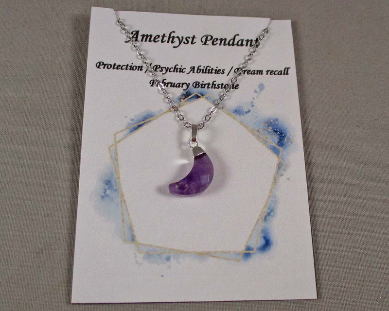 Amethyst Stone Moon Pendant Necklace 1pc
