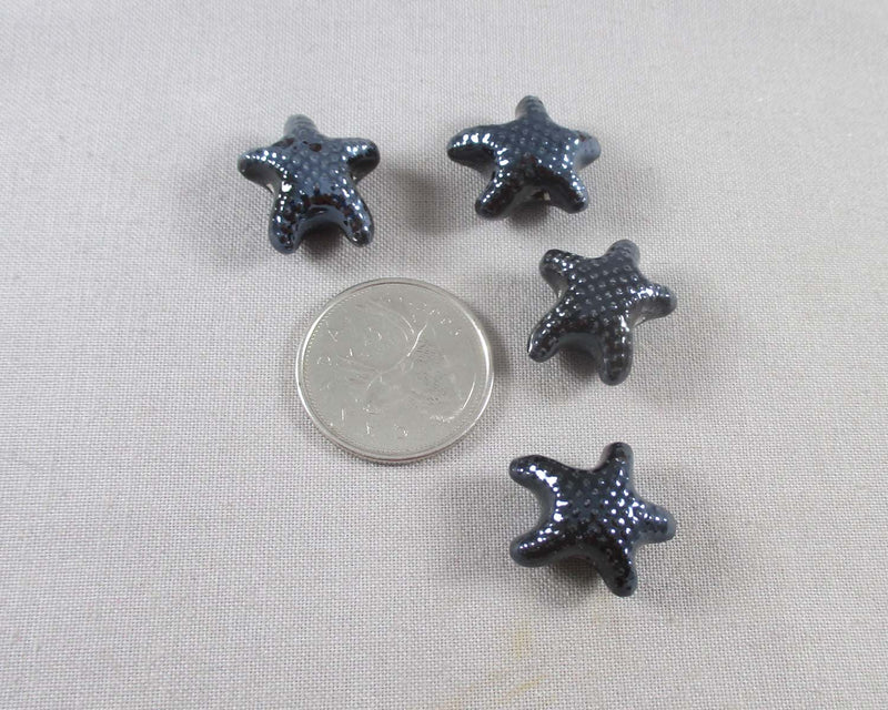 Starfish Porcelain Beads Black 4pcs (1044)
