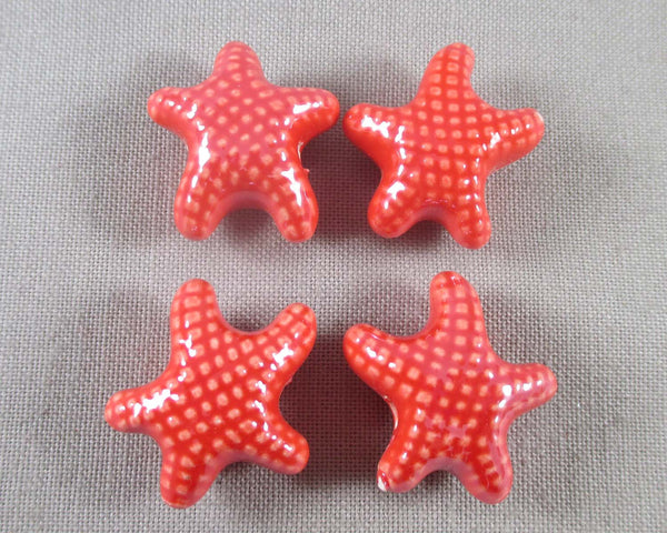 Starfish Porcelain Beads Red 4pcs (1047)