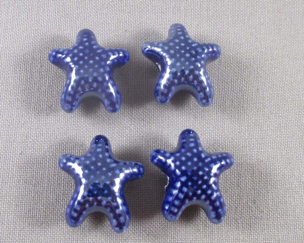 Starfish Porcelain Beads Dark Blue 4pcs (1049)