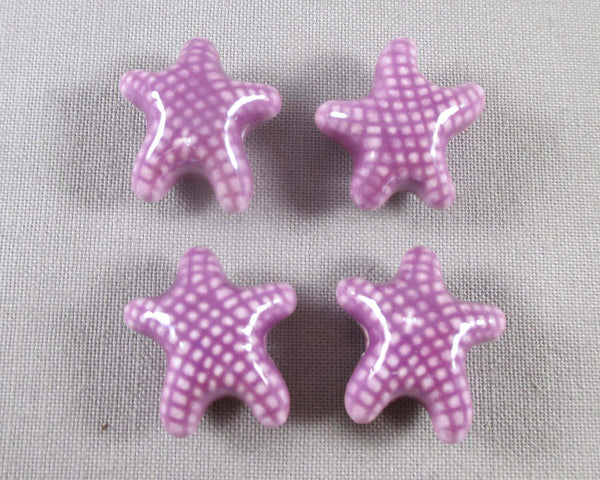 Starfish Porcelain Beads Purple 4pcs (1051)