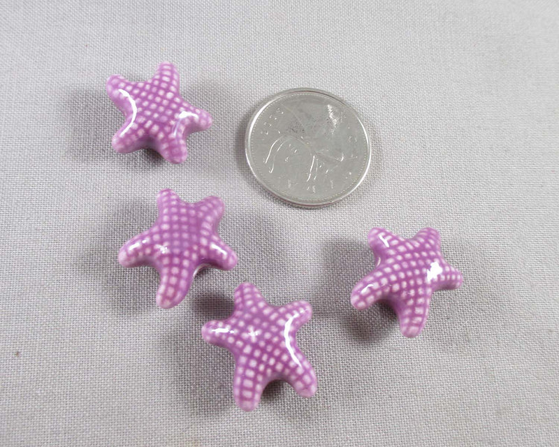 Starfish Porcelain Beads Purple 4pcs (1051)