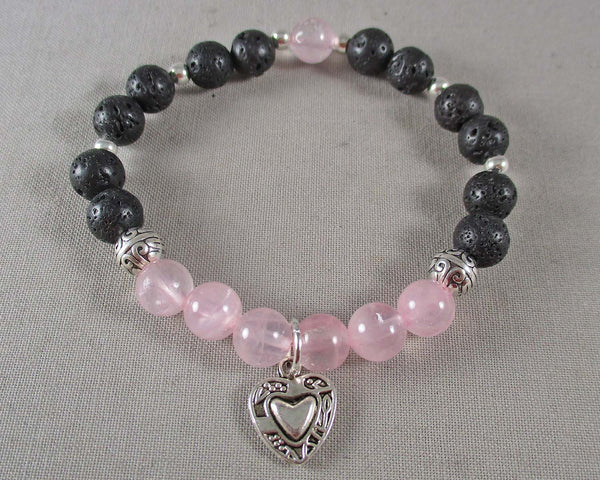 Eternal Love Bracelet - Rose Quartz & Lava Stone 1pc (T222)