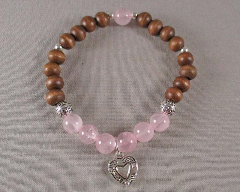 Eternal Love Bracelet - Rose Quartz & Wood Beads 1pc (T558)