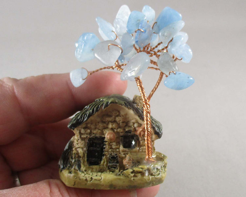 Aquamarine Gemstone Tree with Cottage 1pc (2408)