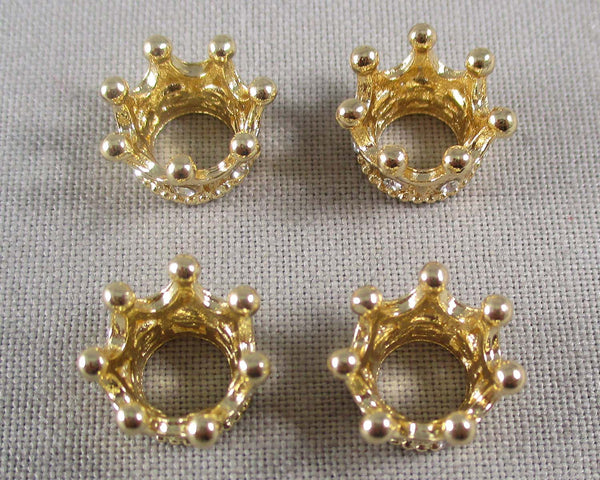 Gold Tone Crown Spacer Beads 3pcs (0572)