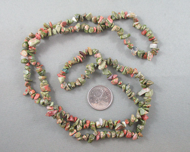 Unakite Beads Chip Strand 34" Med (2165)