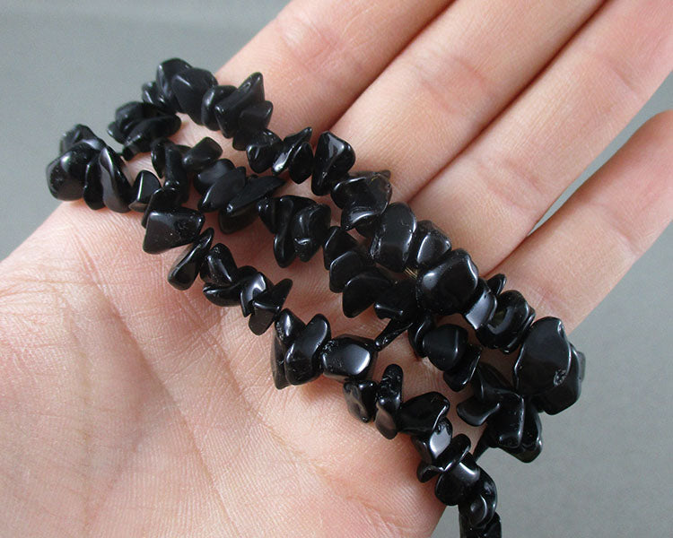 Obsidian Beads Chip Strand 33" Med (G036-1)