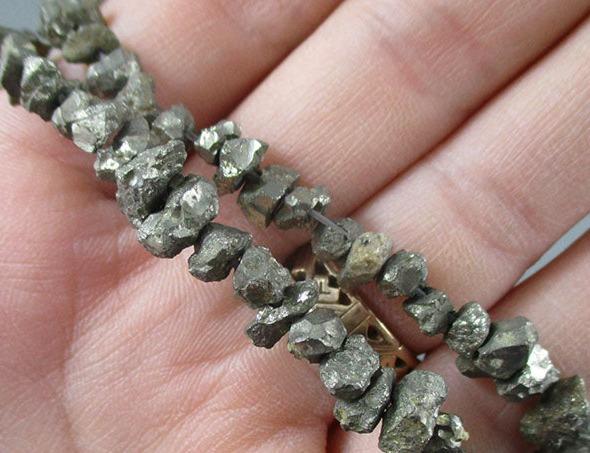 Raw Pyrite Beads Chip Strand 16" Small (1353)