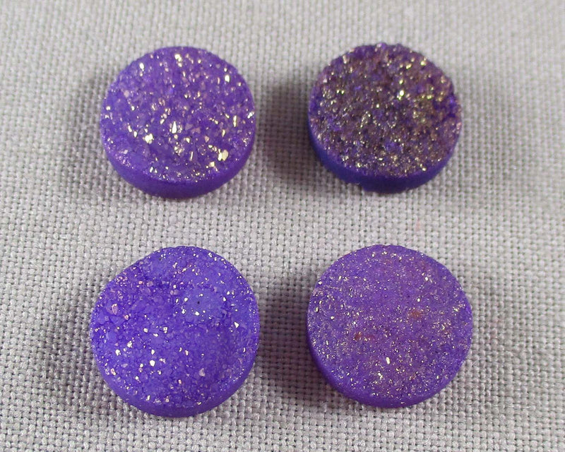 Purple Agate Druzy Cabochon 10mm 2pcs (0634)