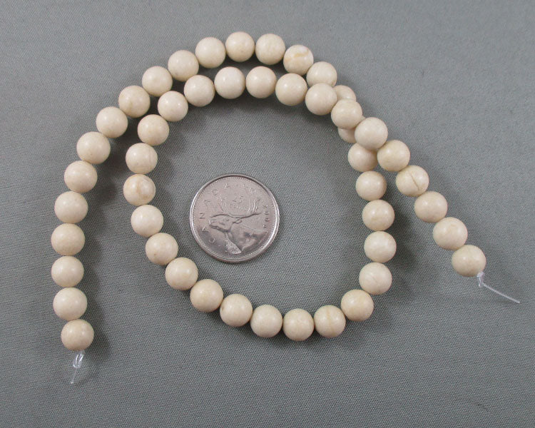 White Fossil Beads Round 8mm 15" Strand (G044-2)