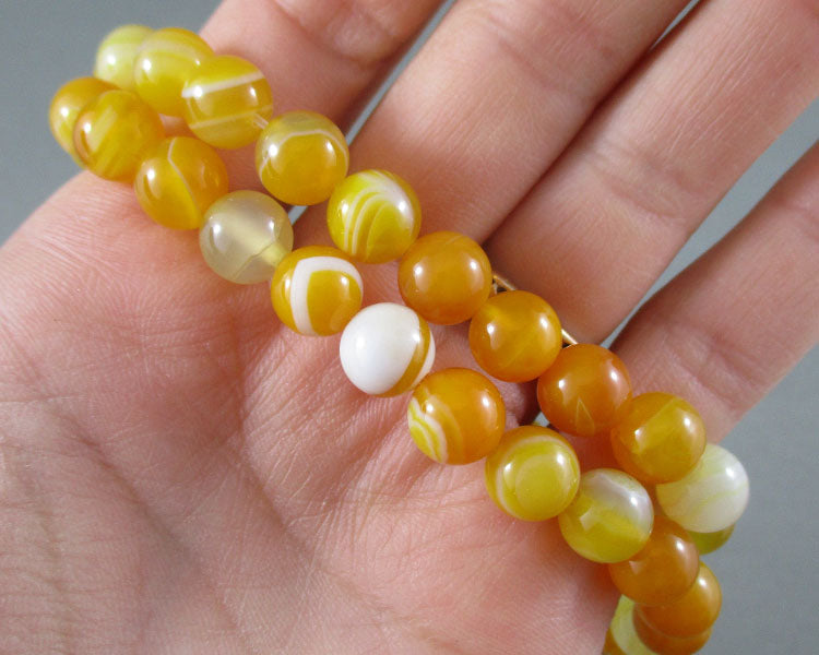 Yellow Banded Agate Beads Round 8mm - 15" Strand (1284)