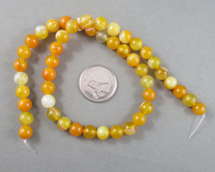 Yellow Banded Agate Beads Round 8mm - 15" Strand (1284)