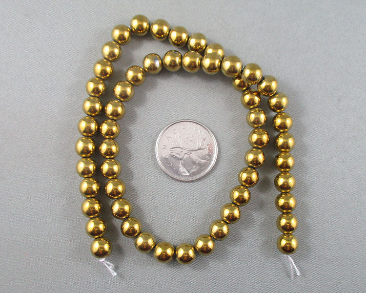 Gold Tone Plated Hematite Beads Round 8mm - 16" Strand (1375)