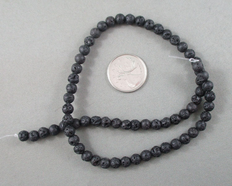 Black Lava Beads Round Waxed Various Sizes