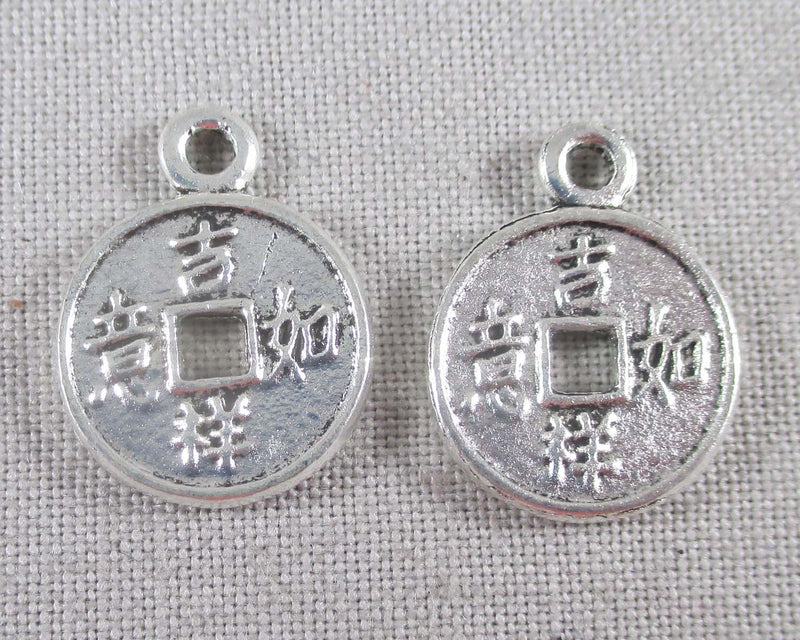 Chinese Coin Charms Silver Tone 14pcs (1132)