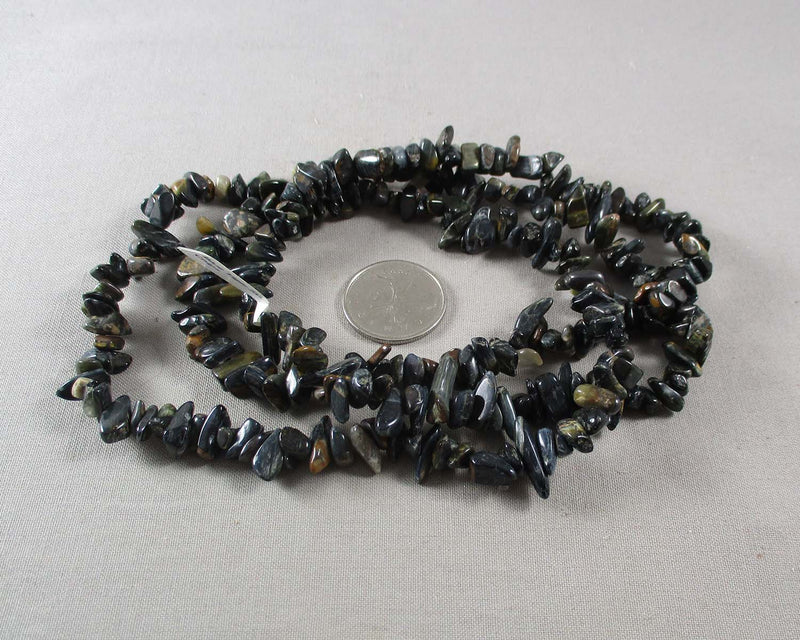 Blue Tiger Eye (Hawk's Eye) Chip Strand 35" Strand (1872)