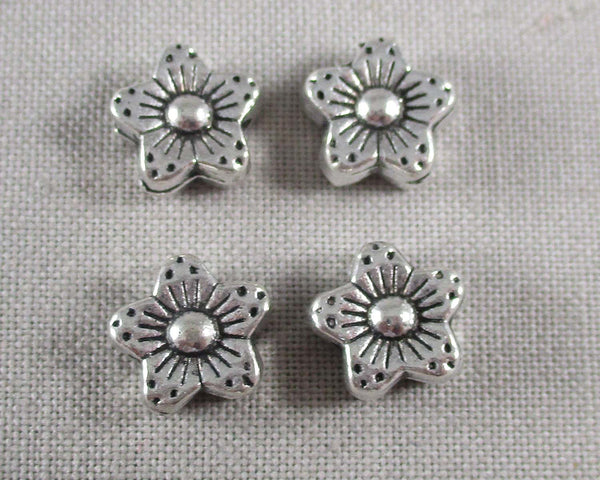 Silver Tone Plum Flower Spacer Beads 9mm 16pcs (1207)