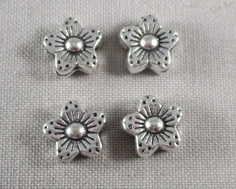 Silver Tone Plum Flower Spacer Beads 9mm 24pcs (C277)