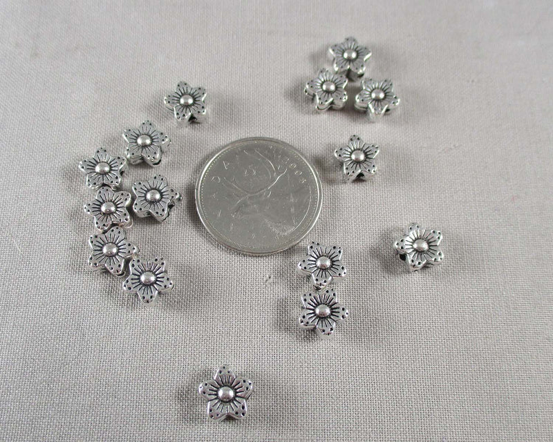 Silver Tone Plum Flower Spacer Beads 9mm 24pcs (C277)