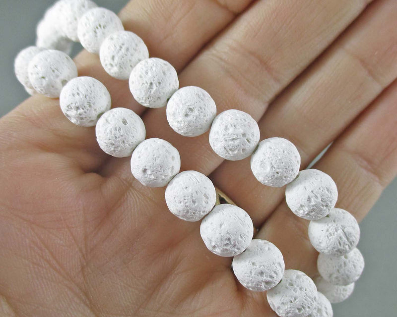 White Lava Beads Round Frosted 8mm 15" Strand (2021)