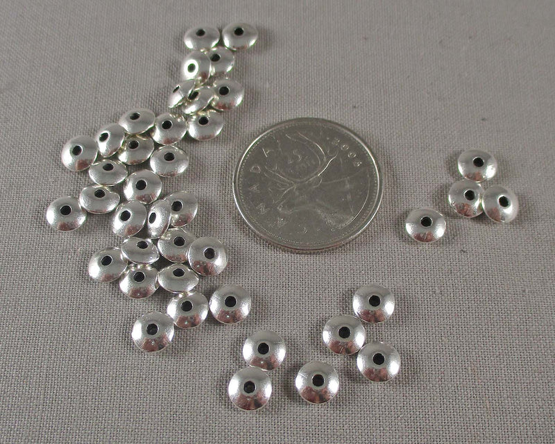 Silver Tone Flat Round Spacer Beads 6mm 40pcs (0631)