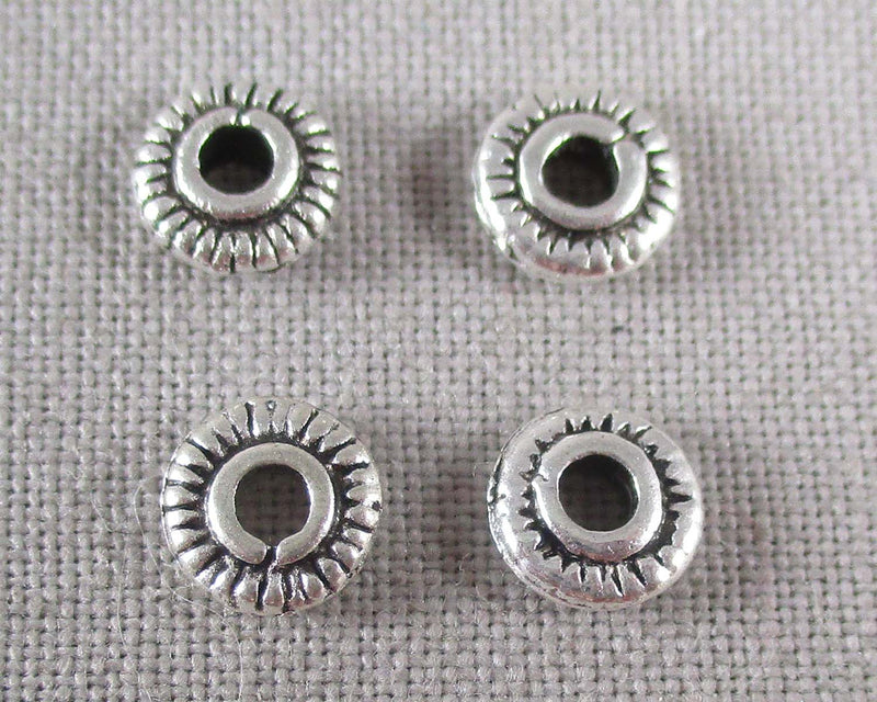 Silver Tone Flat Round Spacer Beads 6mm 40pcs (0645)